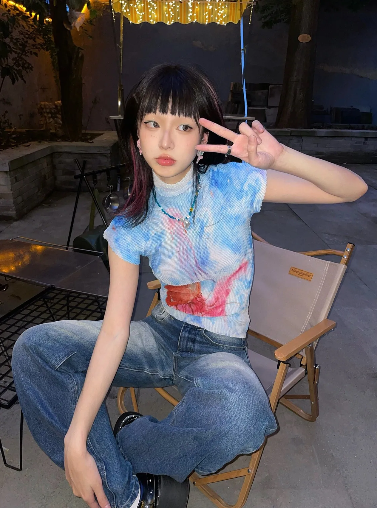 Karrram Japanese Y2k Crop Top 2000s Aesthetics Graphic T Shirts Vintage Harajuku Short Sleeve T-shirt Grunge Tie-dye Slim Tops