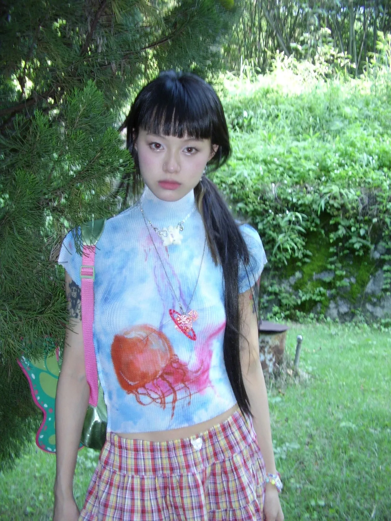 Karrram Japanese Y2k Crop Top 2000s Aesthetics Graphic T Shirts Vintage Harajuku Short Sleeve T-shirt Grunge Tie-dye Slim Tops