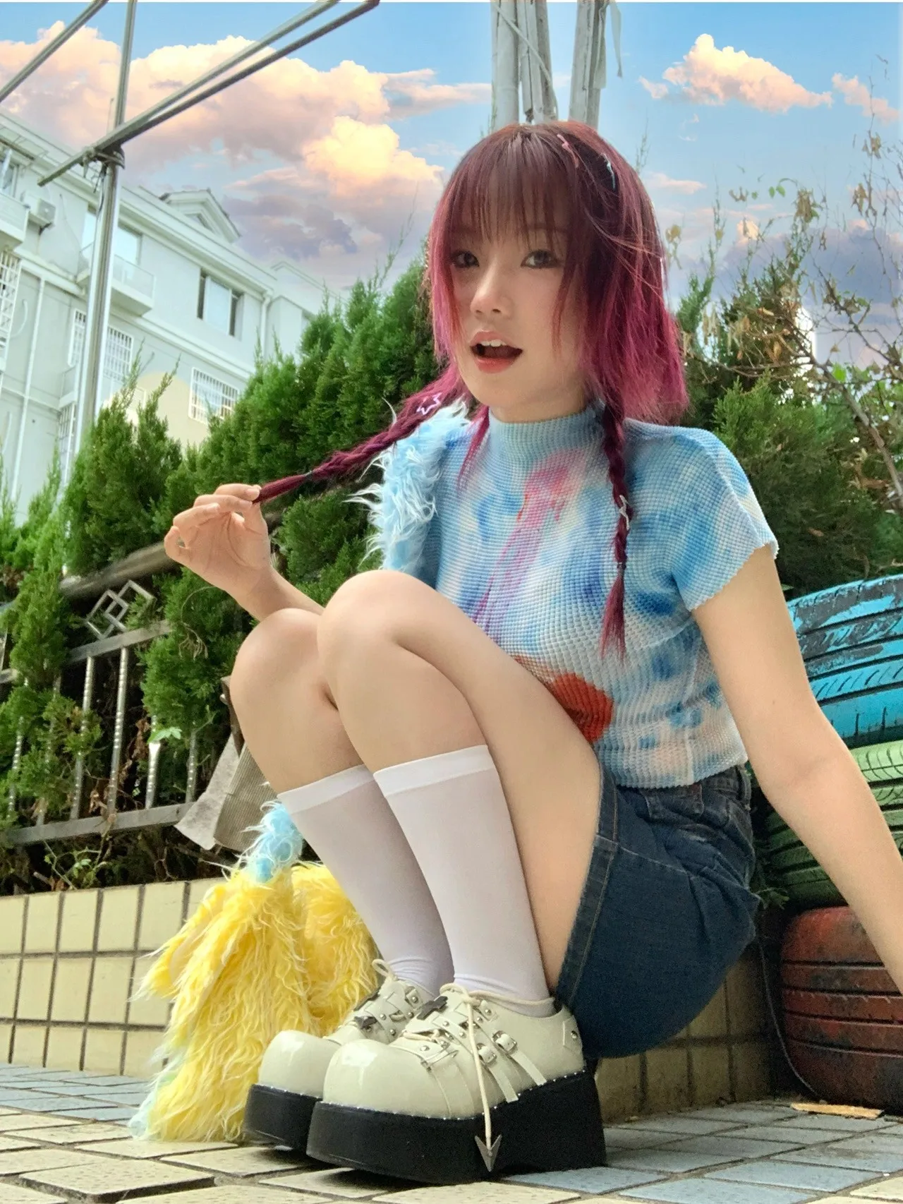 Karrram Japanese Y2k Crop Top 2000s Aesthetics Graphic T Shirts Vintage Harajuku Short Sleeve T-shirt Grunge Tie-dye Slim Tops