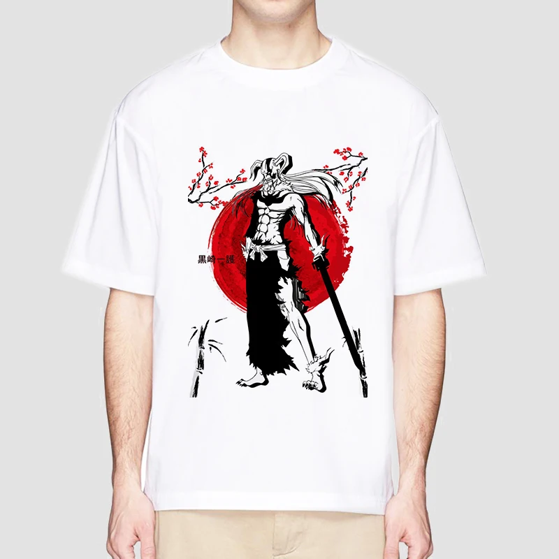 Anime Bleach T Shirt for Men Ichigo Graphic T Shirts White Japanese Harajuku Fashion Casual O-Neck Short Sleeve Tee Summer Top
