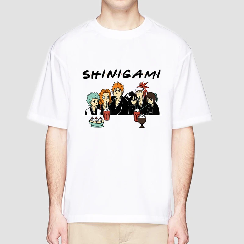 Anime Bleach T Shirt for Men Ichigo Graphic T Shirts White Japanese Harajuku Fashion Casual O-Neck Short Sleeve Tee Summer Top