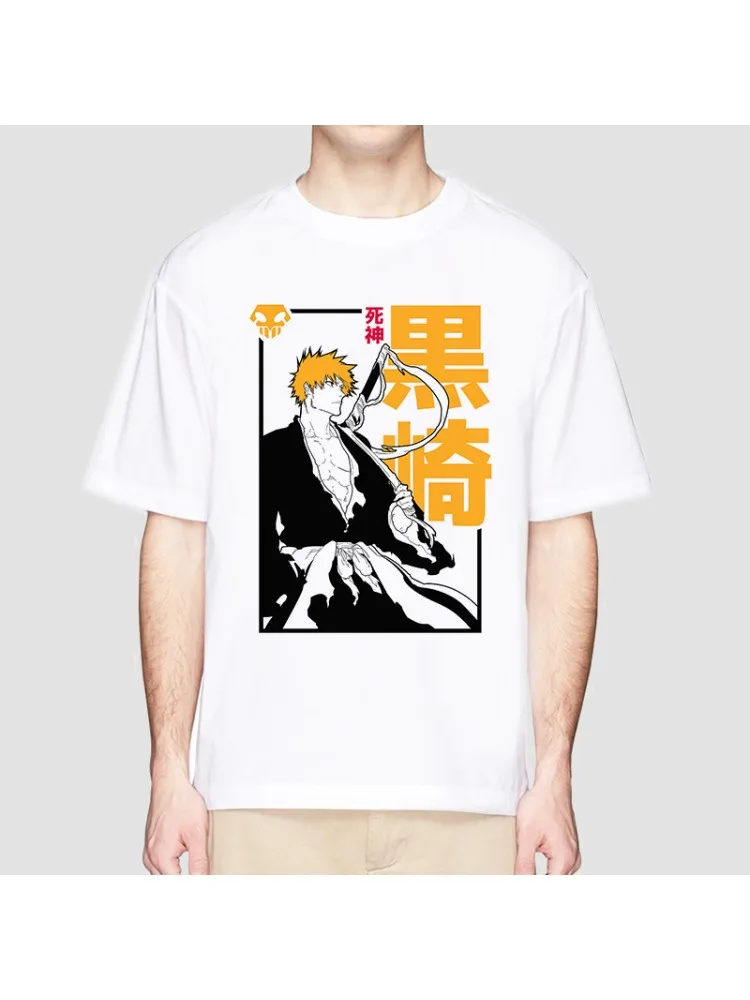 Anime Bleach T Shirt for Men Ichigo Graphic T Shirts White Japanese Harajuku Fashion Casual O-Neck Short Sleeve Tee Summer Top