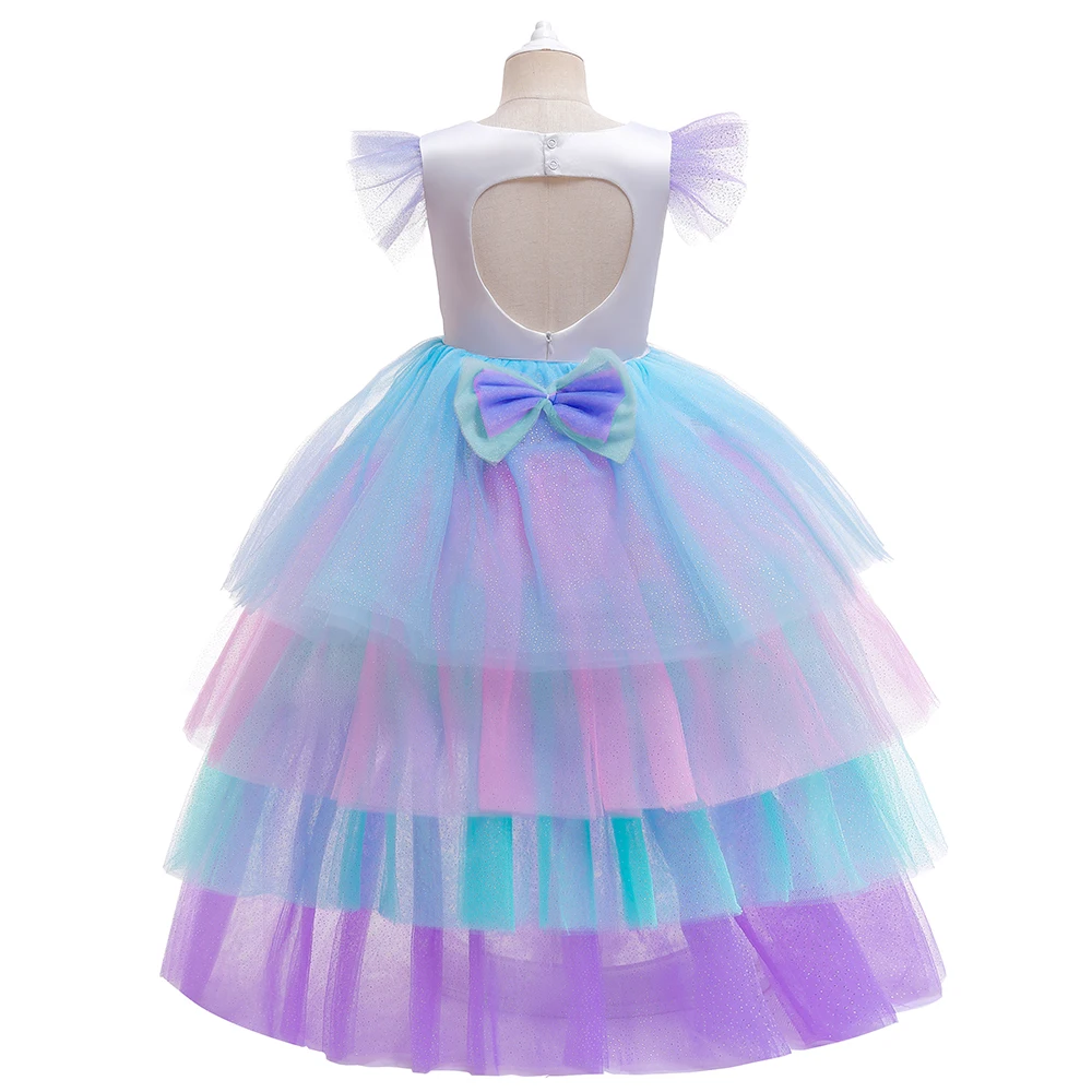 Kids Unicorn Princess Dress For Girls Children Cosplay Costume Trailing Rainbow Birthday Party Dresses Girl Christmas Outfit
