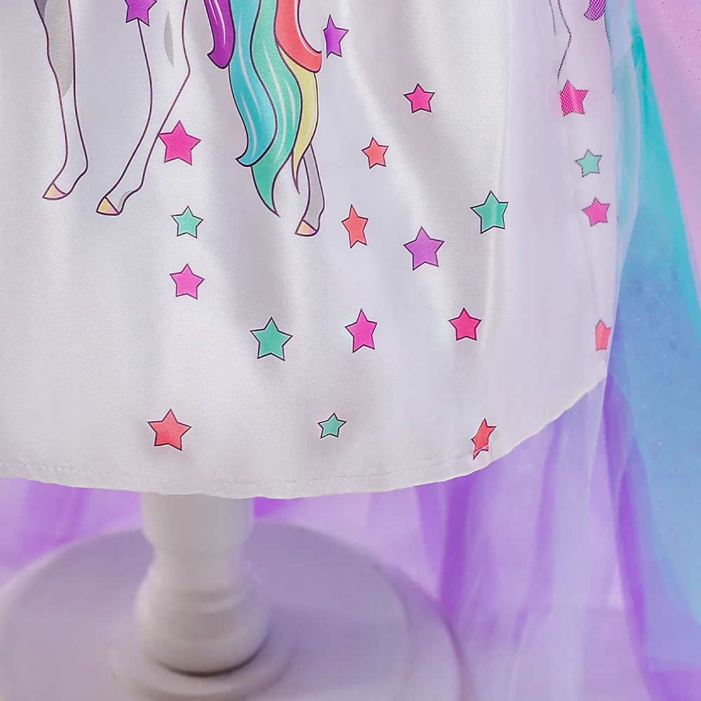 Kids Unicorn Princess Dress For Girls Children Cosplay Costume Trailing Rainbow Birthday Party Dresses Girl Christmas Outfit
