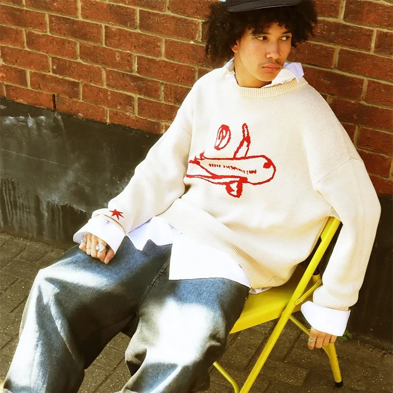 Men's Sweater Jumper Long Sleeve Knitwear Tops Oversized Graphic Fashion Y2k Streetwear Harajuku Winter Korean Popular Clothes
