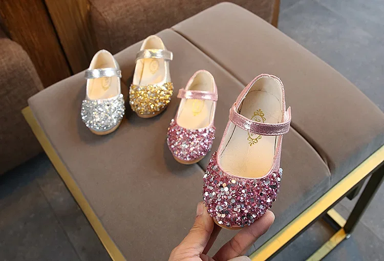Girls Princess Leather Shoes Spring Autumn Sequins Fashion Children Dance Flats Shoes Fashion Versatile Kids Dress Single Shoes