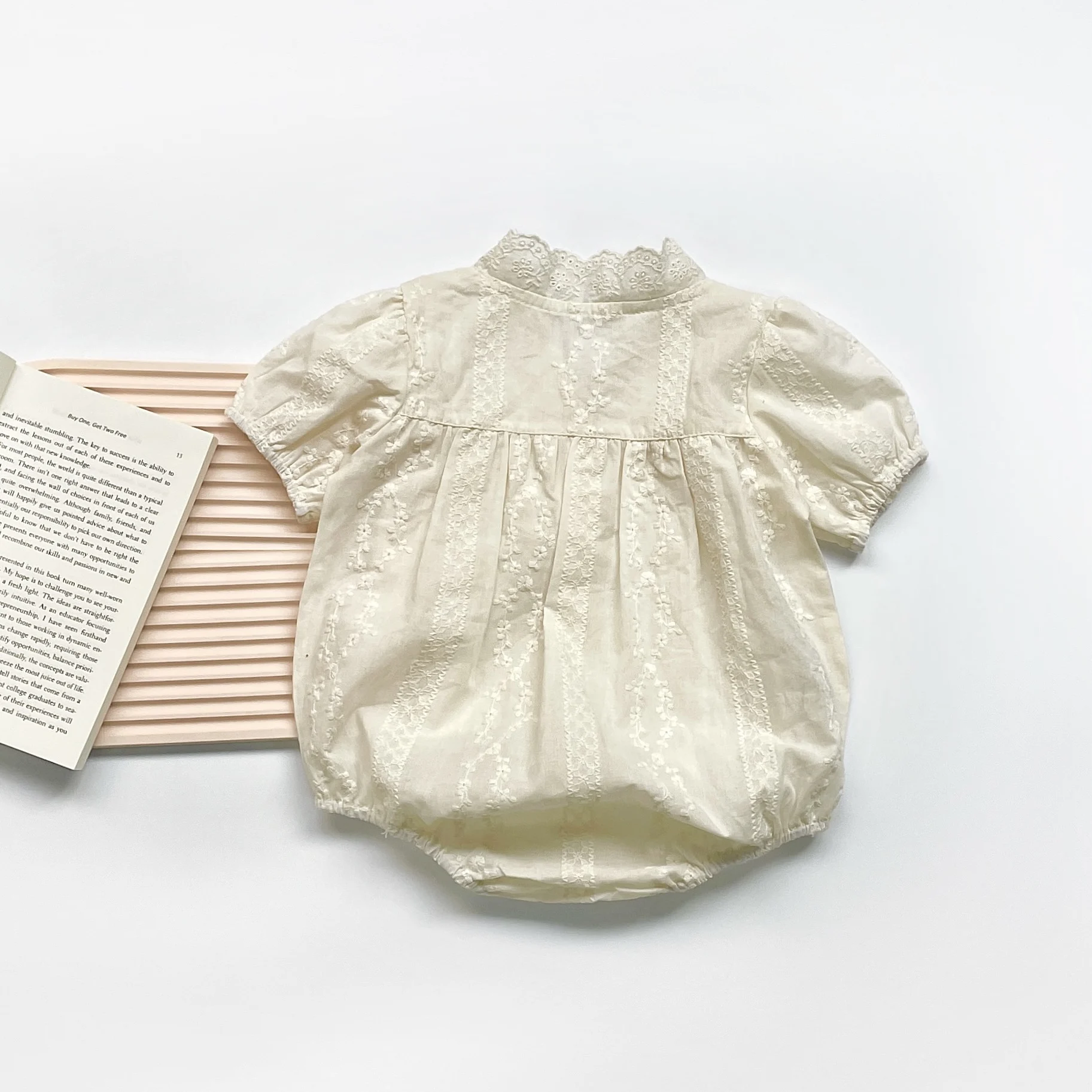 FLM Summer Baby Romper Short Sleeves Princess Lace Collar Solid Color Baby Bodysuit Thin 0-2 Years Old