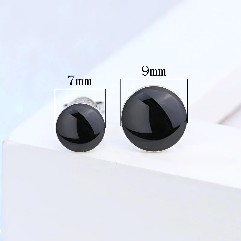 Buyee 925 Sterling Silver Bead Stud Earring Light Black Acrylic Round Earring for Woman Man Fashion Punk Fine Jewelry Earring