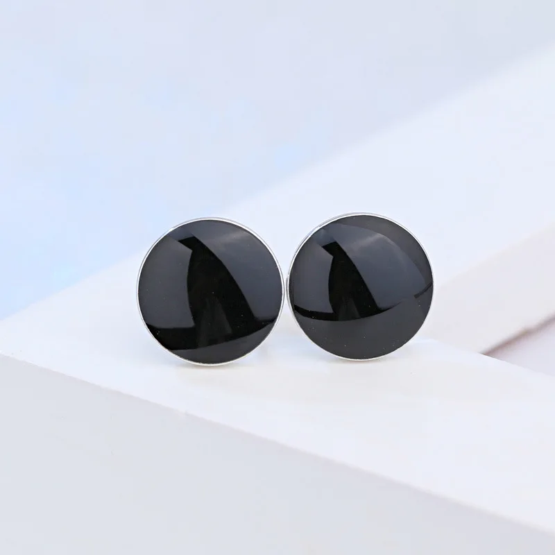 Buyee 925 Sterling Silver Bead Stud Earring Light Black Acrylic Round Earring for Woman Man Fashion Punk Fine Jewelry Earring