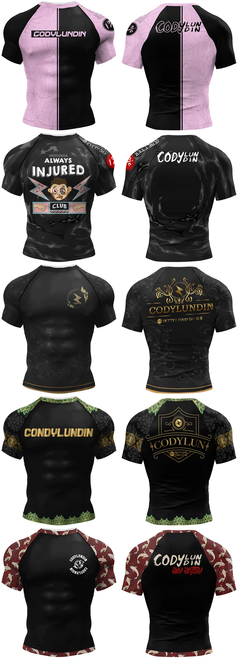 Cody BJJ Rash Guard Mens Jiu Jitsu MMA Compression Tops Fightwear Short Sleeve Westling Boxing Training Muay Thai Stretch Shirt