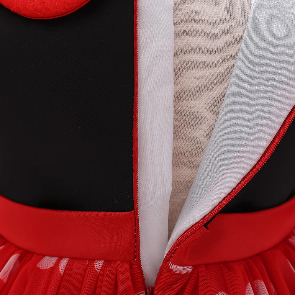 Girls Red Christmas Party Dress Puff Sleeve Bow Tulle Princess Wedding Birthday Dresses for Kids Polka Dot Birthday Prom Costume