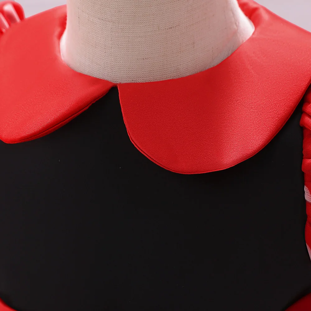 Girls Red Christmas Party Dress Puff Sleeve Bow Tulle Princess Wedding Birthday Dresses for Kids Polka Dot Birthday Prom Costume