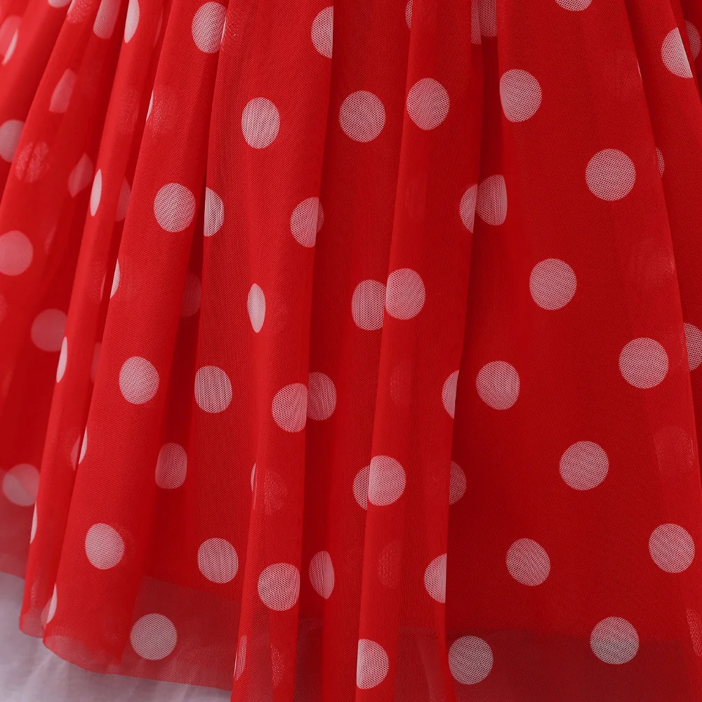 Girls Red Christmas Party Dress Puff Sleeve Bow Tulle Princess Wedding Birthday Dresses for Kids Polka Dot Birthday Prom Costume