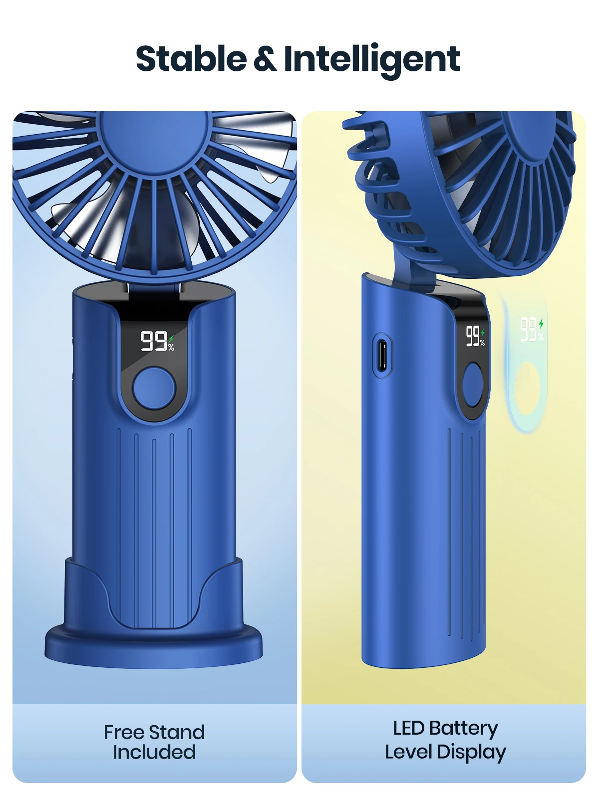 TOPK 5000mah Mini Portable Fan,USB Desk Electric Fan,Small Personal hand Fan with USB Rechargeable Cooling Folding Fans for Room