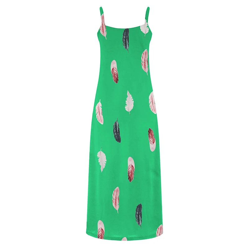 8Colour All-Season Chic Feather Print Maxi Dress Casual V-Neck Comfort Stretch Easy Care