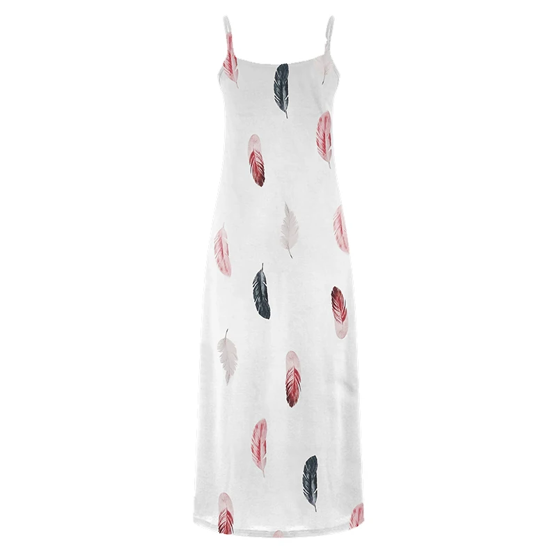 8Colour All-Season Chic Feather Print Maxi Dress Casual V-Neck Comfort Stretch Easy Care