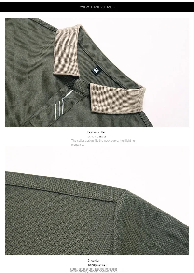 New Men's Long-sleeved Polo Shirt Sweatwear Business Casual Top Fashion Classic Solid Color Male Brand Basic V-neck Top