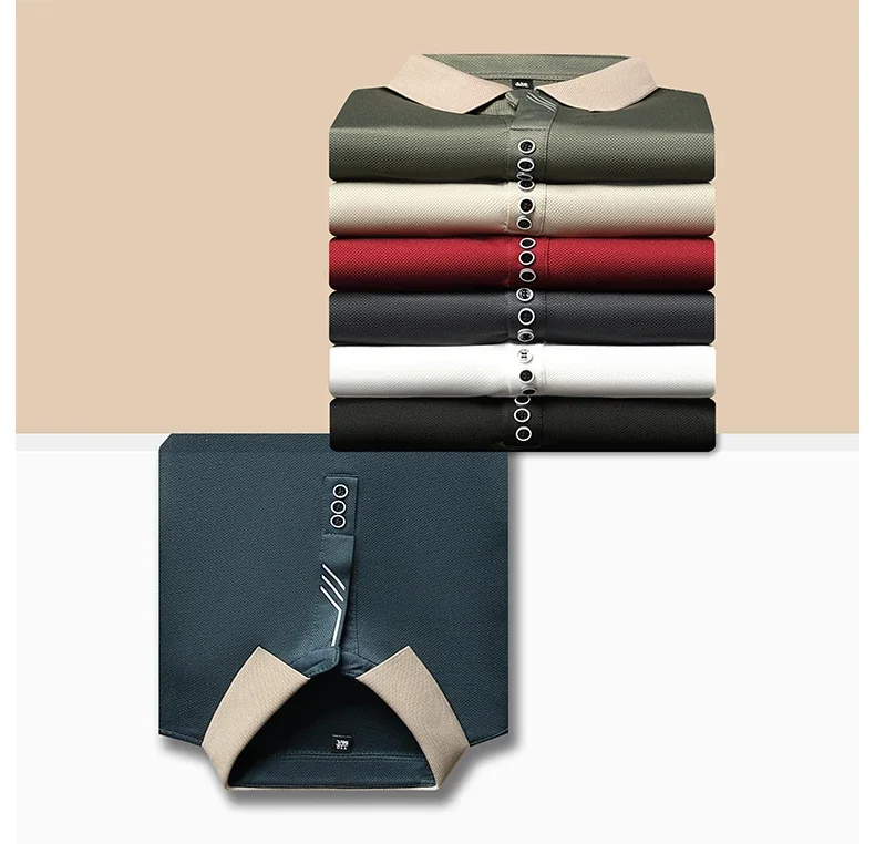 New Men's Long-sleeved Polo Shirt Sweatwear Business Casual Top Fashion Classic Solid Color Male Brand Basic V-neck Top