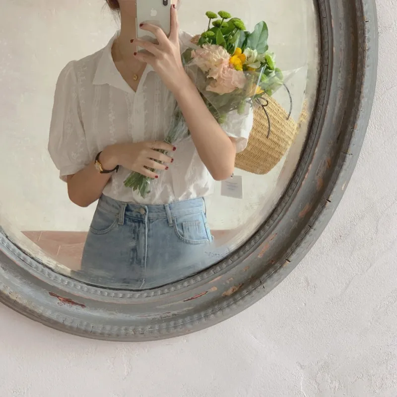 Shirts Women All-match V-Neck blouse shirts and tops Korean Style Womens Clothing Elegant Solid Color Leisure Chiffon blouses