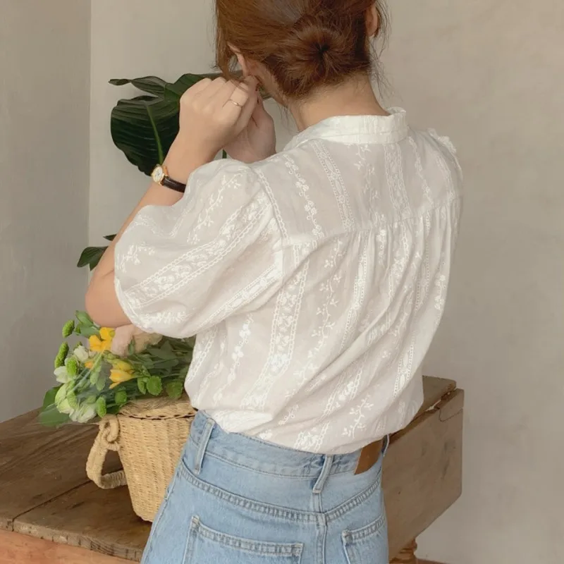 Shirts Women All-match V-Neck blouse shirts and tops Korean Style Womens Clothing Elegant Solid Color Leisure Chiffon blouses