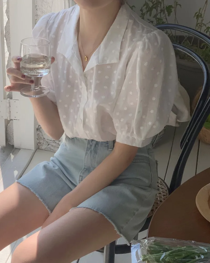 Shirts Women All-match V-Neck blouse shirts and tops Korean Style Womens Clothing Elegant Solid Color Leisure Chiffon blouses