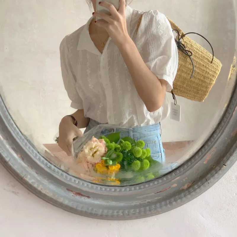 Shirts Women All-match V-Neck blouse shirts and tops Korean Style Womens Clothing Elegant Solid Color Leisure Chiffon blouses
