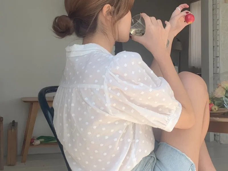 Shirts Women All-match V-Neck blouse shirts and tops Korean Style Womens Clothing Elegant Solid Color Leisure Chiffon blouses
