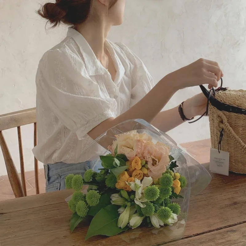 Shirts Women All-match V-Neck blouse shirts and tops Korean Style Womens Clothing Elegant Solid Color Leisure Chiffon blouses