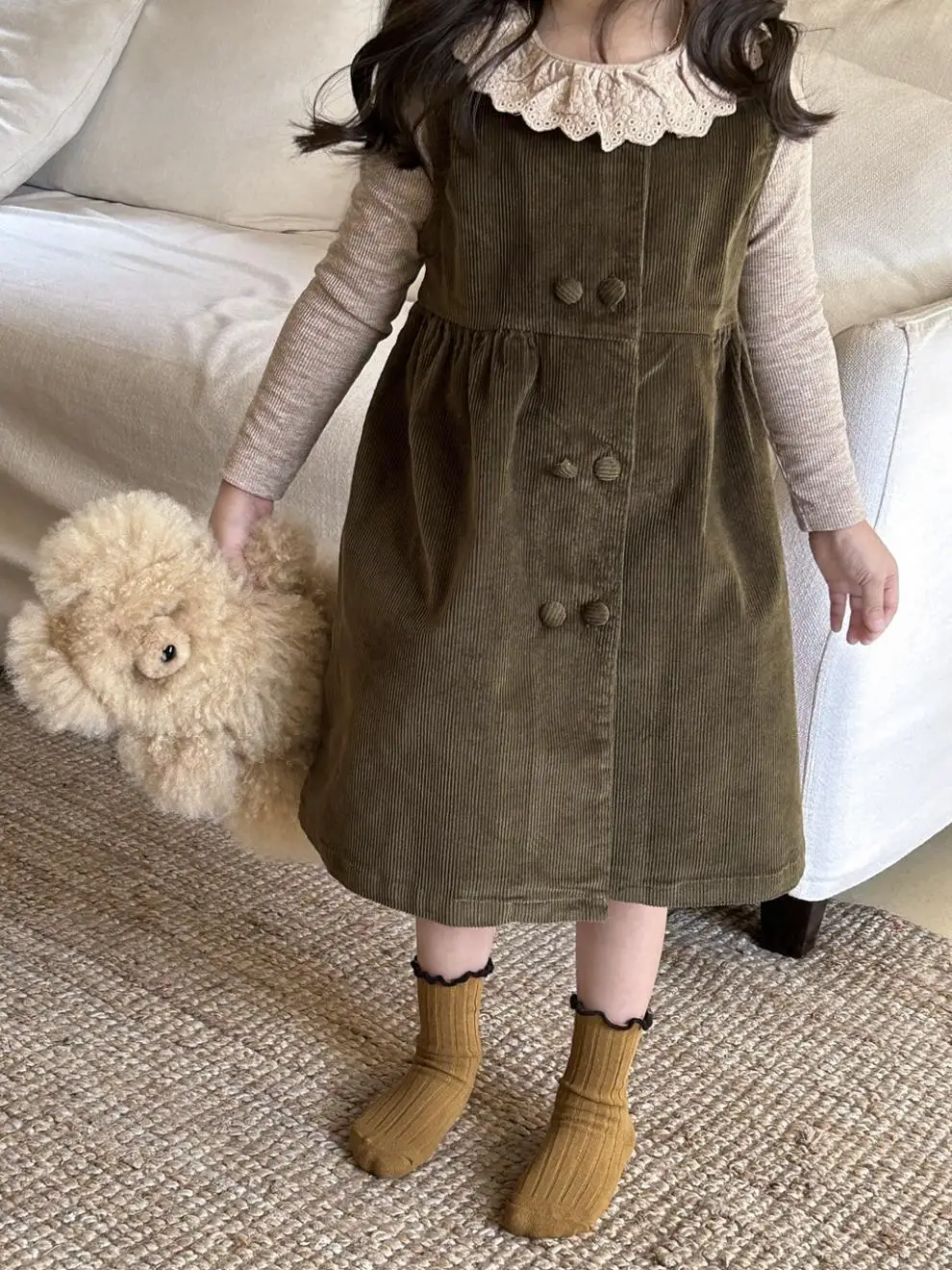 Girls Dress 2024 Spring New Small and Medium School Children Fashionable Double Breasted Corduroy Sleeveless Vest Skirt