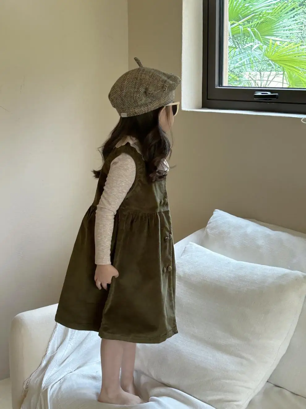 Girls Dress 2024 Spring New Small and Medium School Children Fashionable Double Breasted Corduroy Sleeveless Vest Skirt