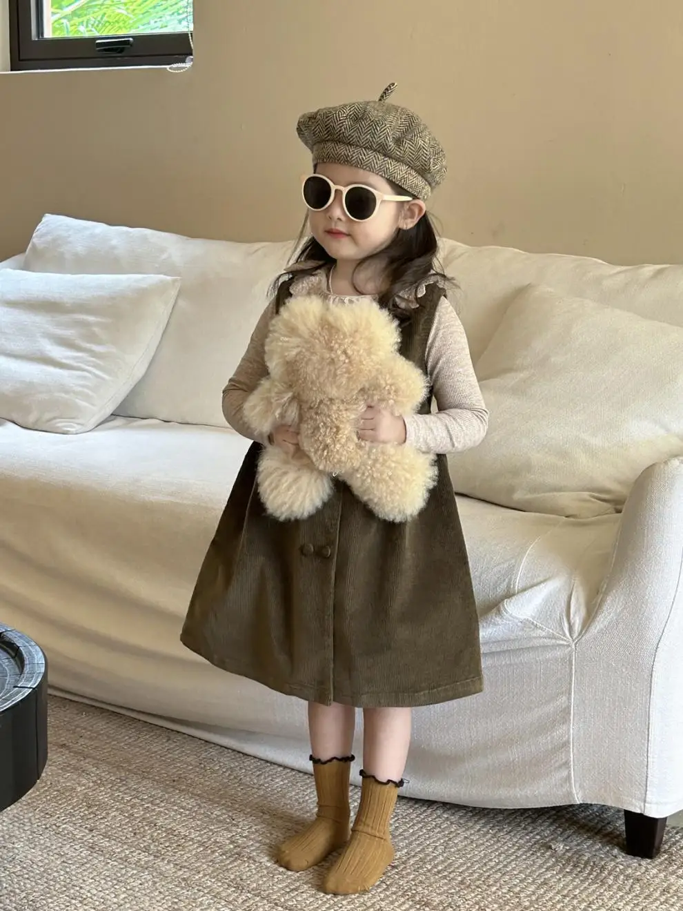 Girls Dress 2024 Spring New Small and Medium School Children Fashionable Double Breasted Corduroy Sleeveless Vest Skirt