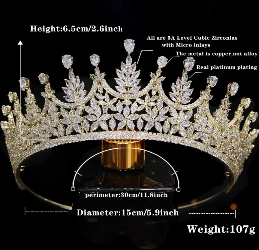 Princess Crowns For Wedding Bride Headdress Cubic Zirconia CZ Bridal Tiara Crown For Women Girl Birthday Party Prom Hair Jewelry