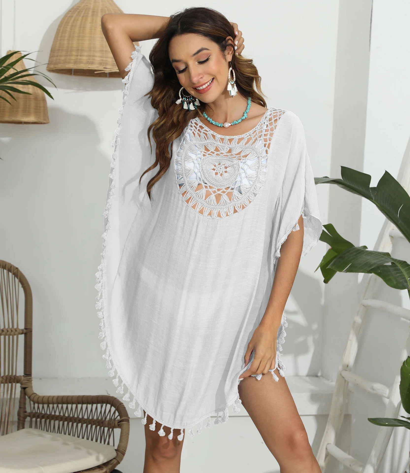 CROCHET BIKINI-Sexy Monochrome Bikini Cover Up Dress, Fashion Swimwear, Sun-resistant, Colorfast