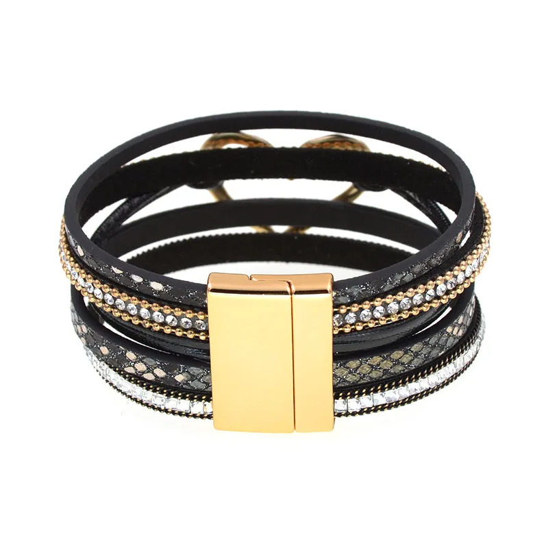 WELLMORE BOHO Leather Bracelet Heart Women Bracelets Magenet Charm Bracelet Fashion Jewelry