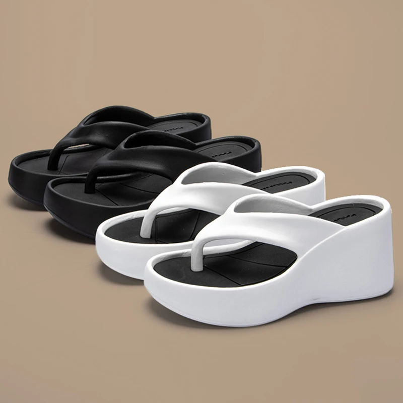 Eva Chunky Platform Thong Flip Flops Women 2026 Summer Clip Toe Wedges Heels Sandals Woman Outdoor Non Slip Beach Slippers