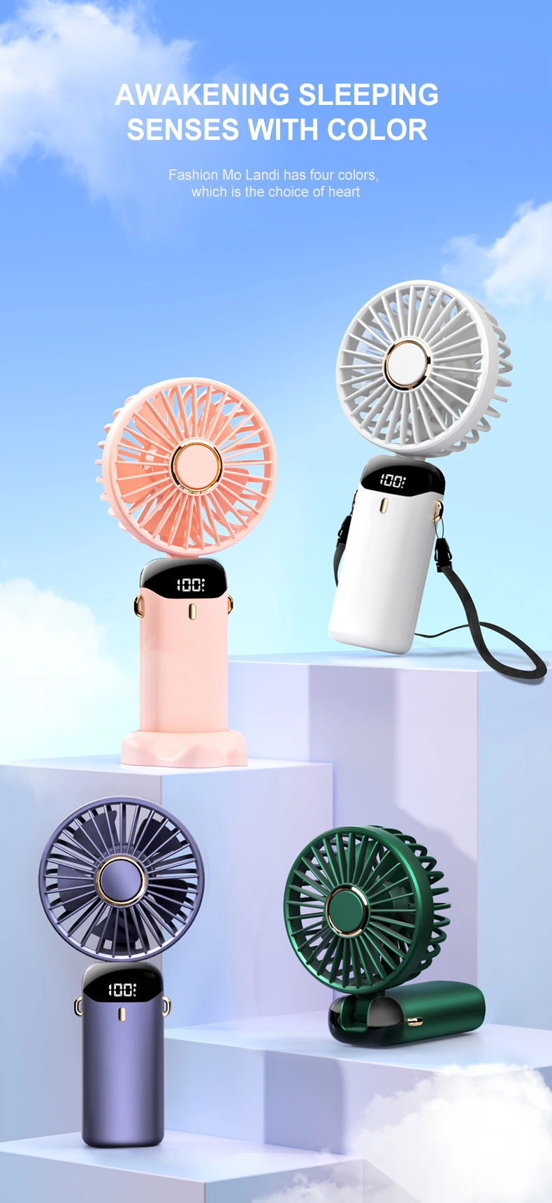 2024 New 1800mAh Portable Fan Rechargeable 90° Foldable Fan Mini Air Conditioner Small Fan Air Cooler with LED Digital Display