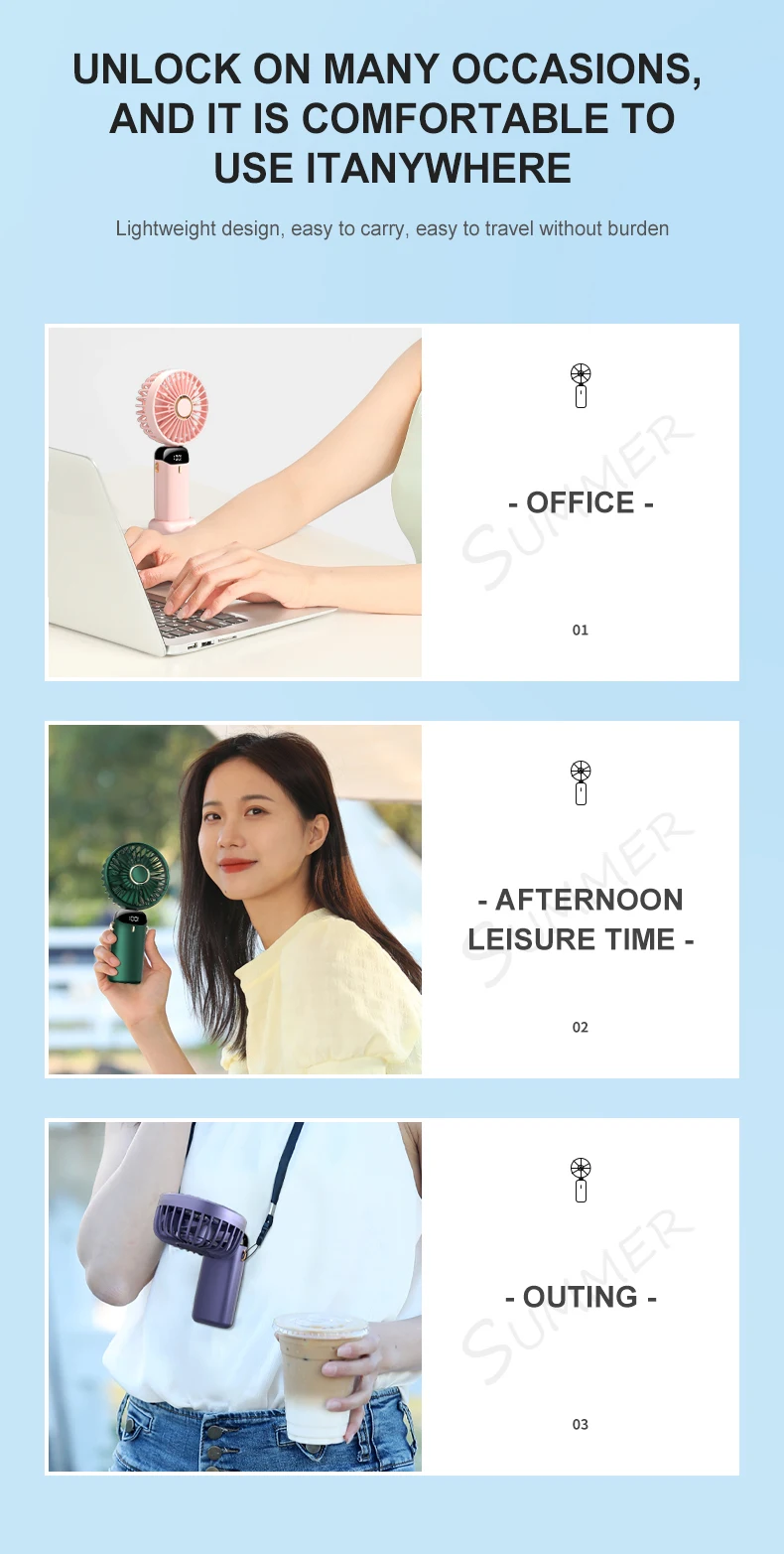 2024 New 1800mAh Portable Fan Rechargeable 90° Foldable Fan Mini Air Conditioner Small Fan Air Cooler with LED Digital Display