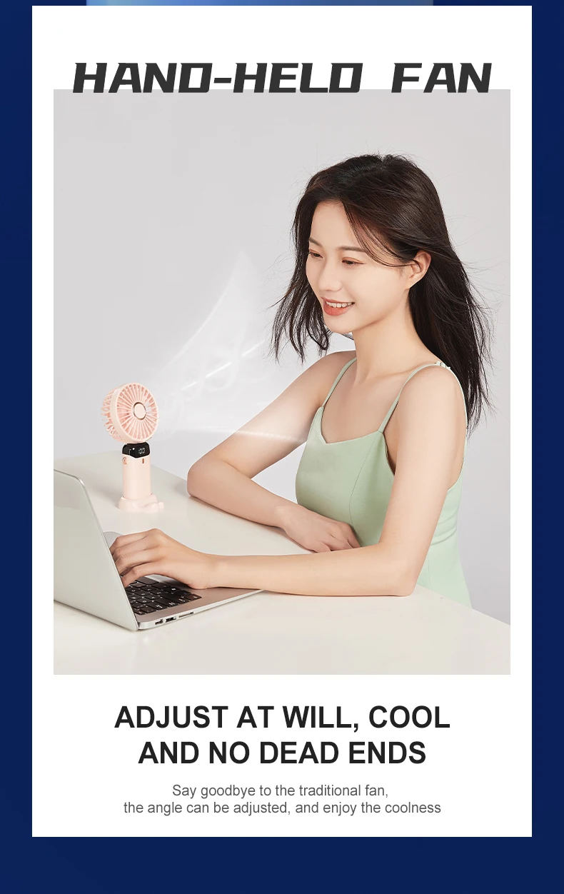 2024 New 1800mAh Portable Fan Rechargeable 90° Foldable Fan Mini Air Conditioner Small Fan Air Cooler with LED Digital Display