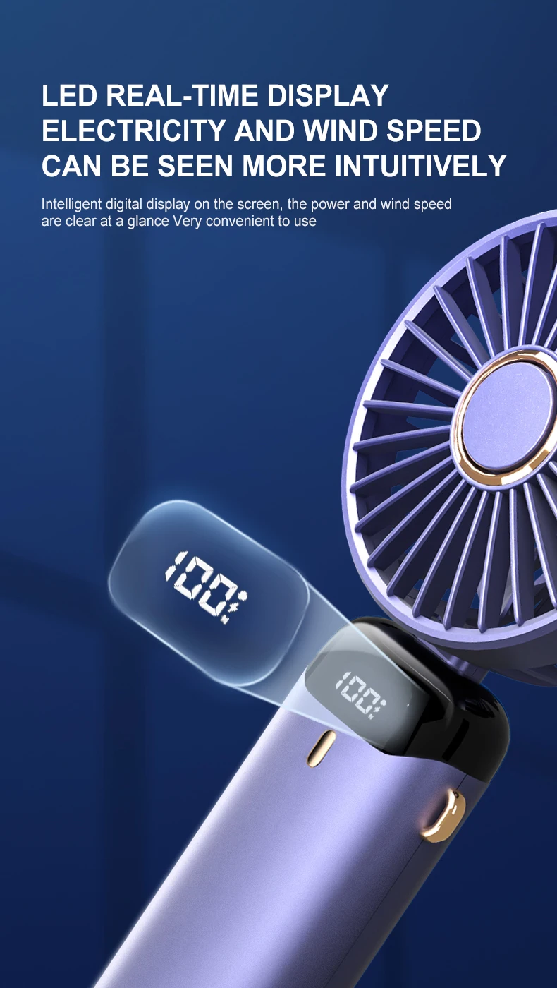 2024 New 1800mAh Portable Fan Rechargeable 90° Foldable Fan Mini Air Conditioner Small Fan Air Cooler with LED Digital Display