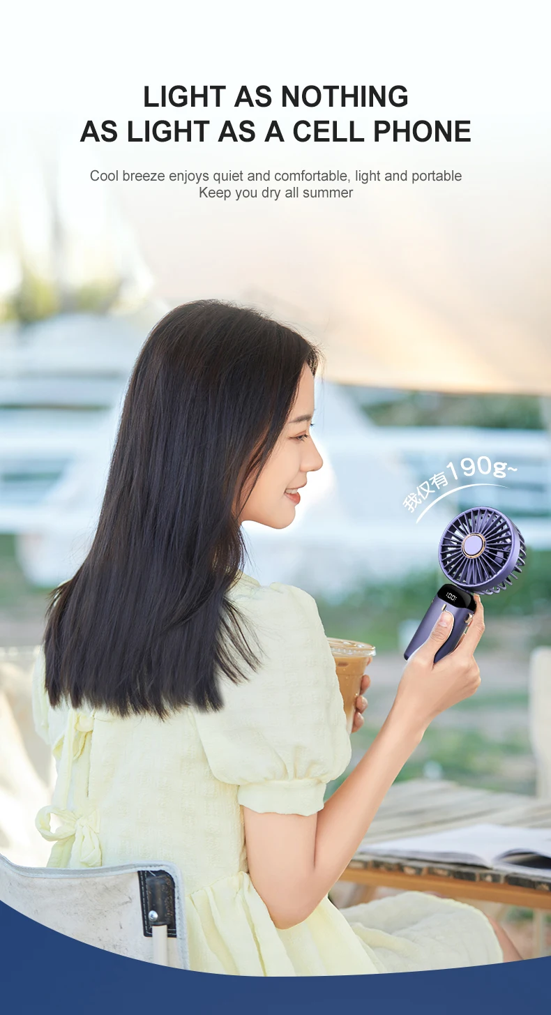 2024 New 1800mAh Portable Fan Rechargeable 90° Foldable Fan Mini Air Conditioner Small Fan Air Cooler with LED Digital Display