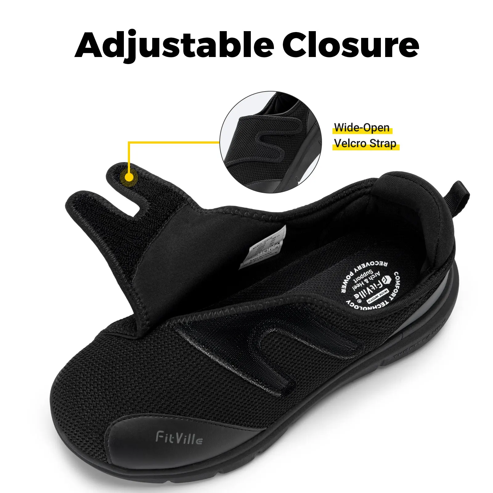 FitVille Diabetic Shoes Men Extra Wide Walking Casual Shoes for Swollen Feet Orthopedic Adjustable with Arch Support Cushioning