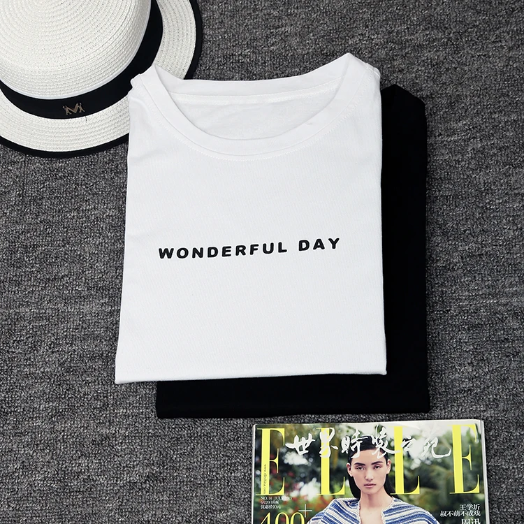 WONDERFUL DAY Print Long T shirts Summer Women Loose Slit Femme Tops Cotton Tshirt Short sleeve Ladies t-shirt