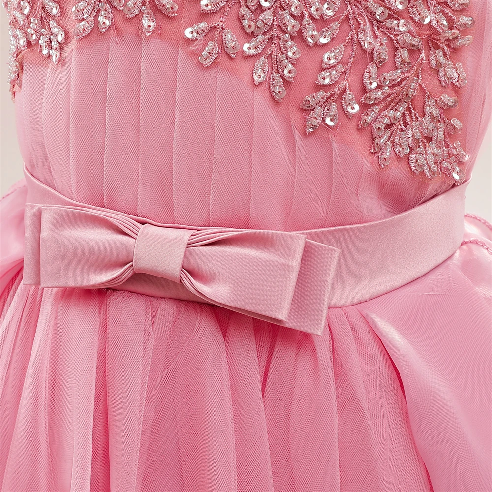 Teens Girls Sequins Princess Party Dresses White Bridesmaid Flower Kids Dresses For Girl Wedding Prom Gown Pink Birthday Vestido