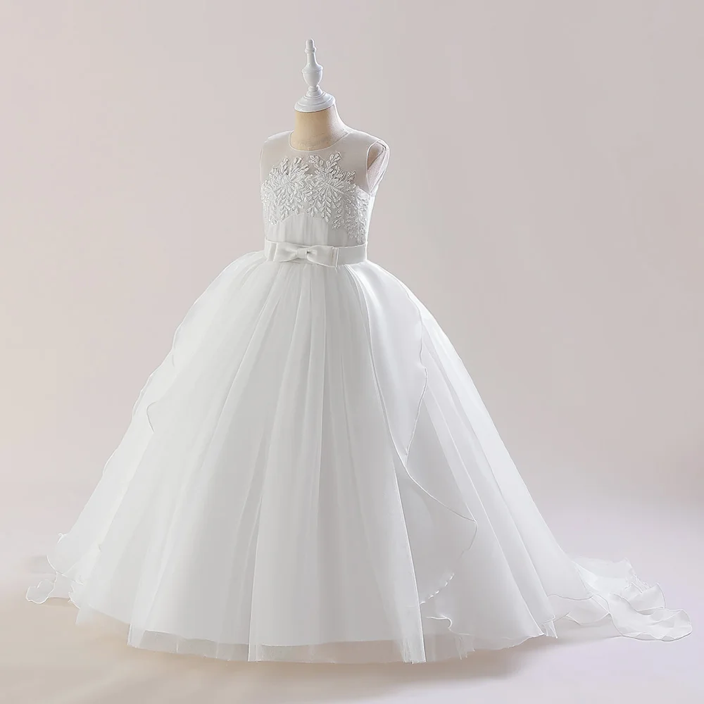 Teens Girls Sequins Princess Party Dresses White Bridesmaid Flower Kids Dresses For Girl Wedding Prom Gown Pink Birthday Vestido