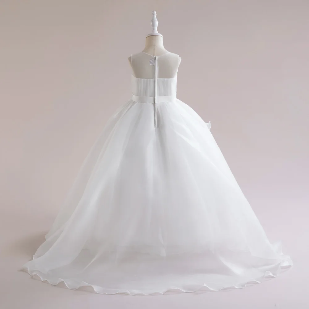 Teens Girls Sequins Princess Party Dresses White Bridesmaid Flower Kids Dresses For Girl Wedding Prom Gown Pink Birthday Vestido