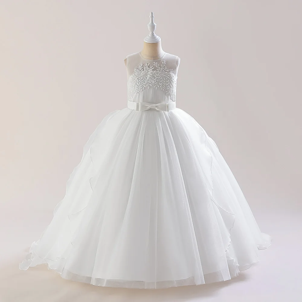 Teens Girls Sequins Princess Party Dresses White Bridesmaid Flower Kids Dresses For Girl Wedding Prom Gown Pink Birthday Vestido