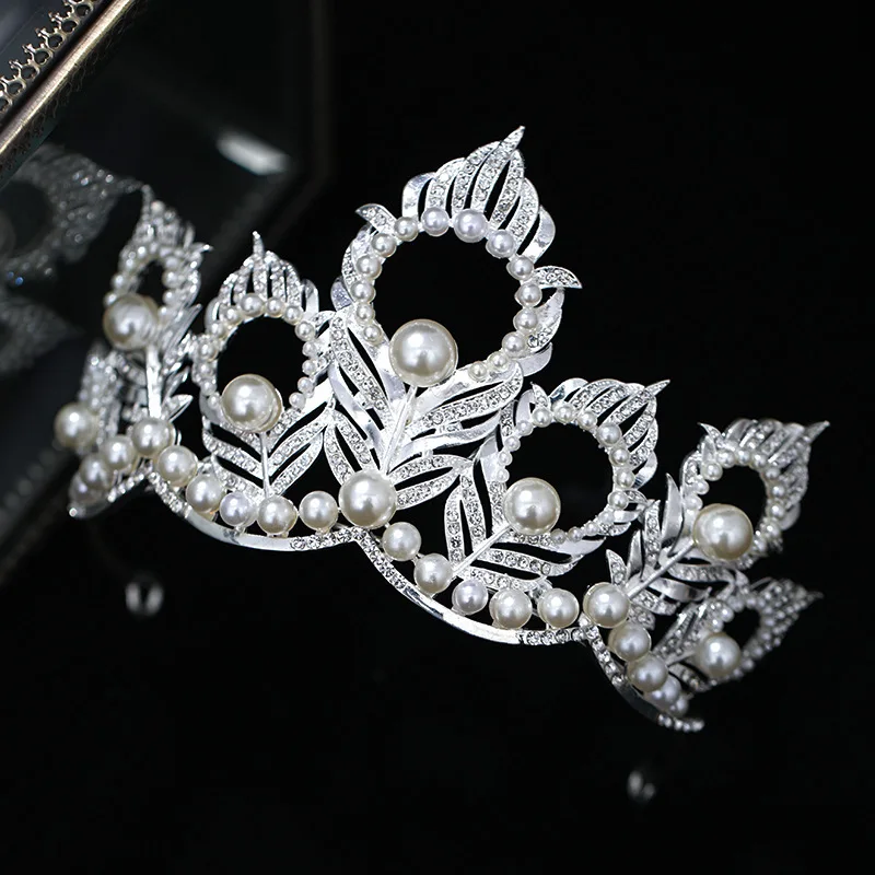 Baroque Crystal Pearl Crown Tiara Rhinestone Prom Diadem Crown For Women Bridal Wedding Hair Accessories Jewelry Crown Tiara
