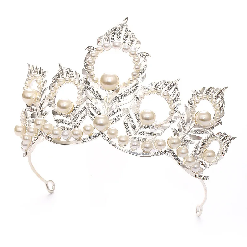 Baroque Crystal Pearl Crown Tiara Rhinestone Prom Diadem Crown For Women Bridal Wedding Hair Accessories Jewelry Crown Tiara