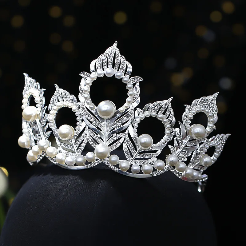 Baroque Crystal Pearl Crown Tiara Rhinestone Prom Diadem Crown For Women Bridal Wedding Hair Accessories Jewelry Crown Tiara