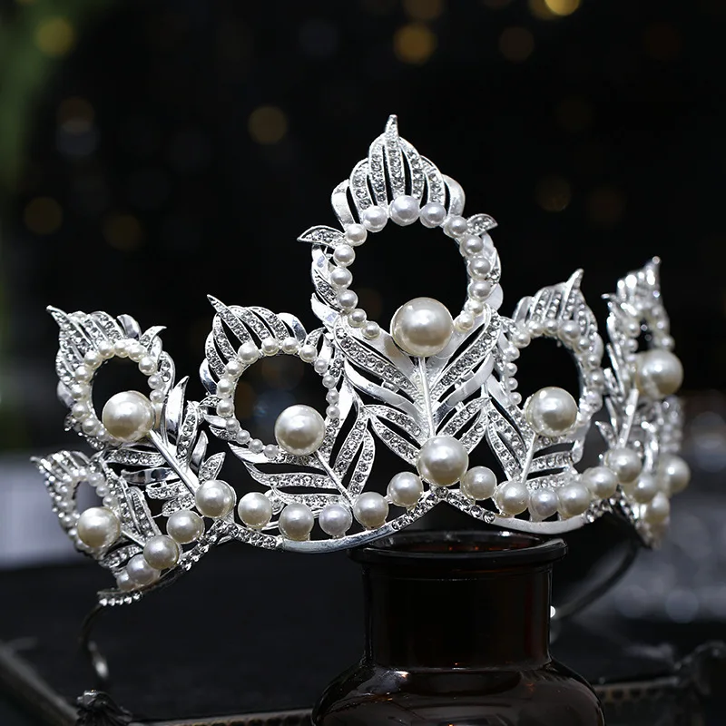 Baroque Crystal Pearl Crown Tiara Rhinestone Prom Diadem Crown For Women Bridal Wedding Hair Accessories Jewelry Crown Tiara